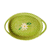 Raffia Oval Basket with Embroidered Daisies By Rice DK